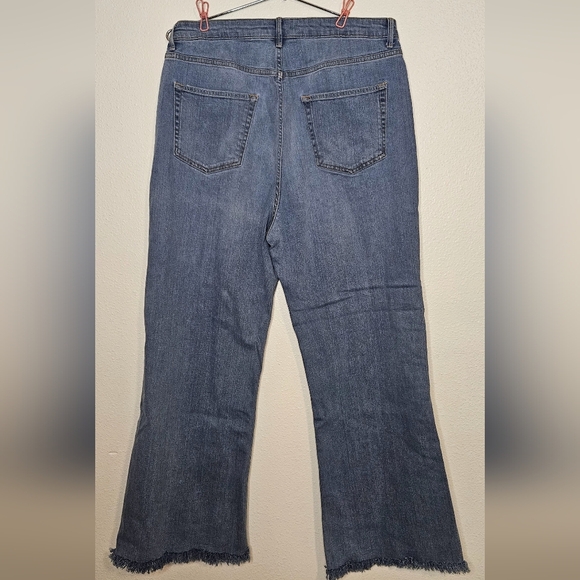 PERUVIAN CONNECTION RILEY WIDE-LEG BUTTON FLY JEANS FLARE FRINGE HEM SZ.14 - Picture 4 of 9
